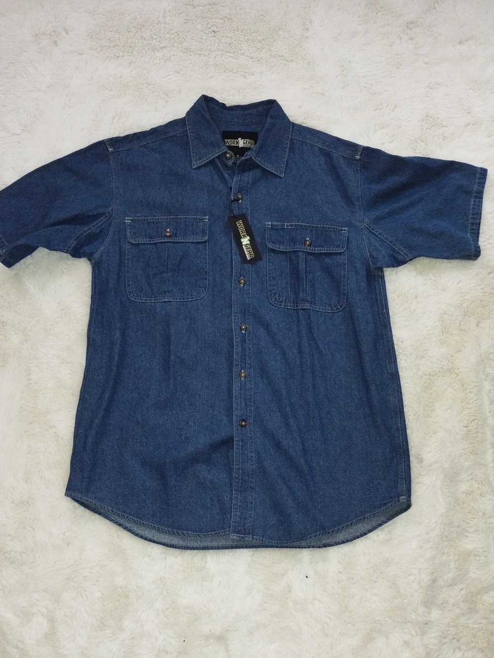 Short Sleeve Denim Button-Down Shirt - Blue
